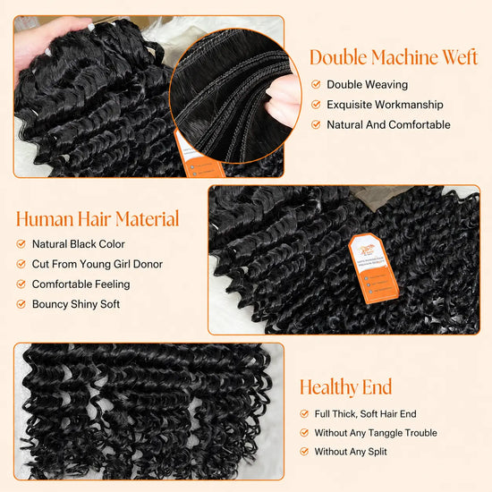 3 Bundles With 13x6 Swiss Lace Frontal - Deep Wavy | #1B Natural Black AZ Hair Vietnam