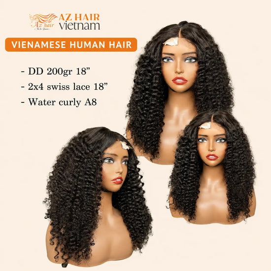 2x4 Lace Closure Wig 18 Inch Water Curly Swiss Lace