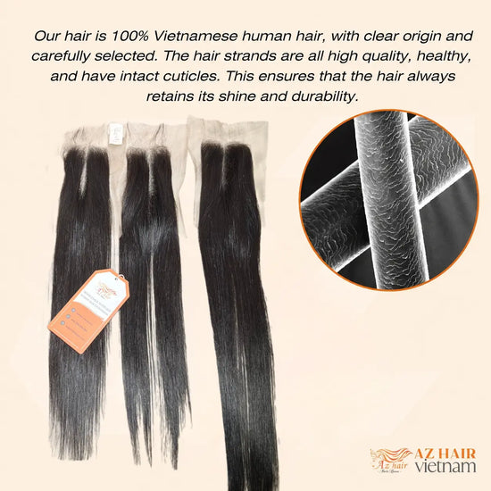 4x4 Swiss Lace Closure - Bone Straight | #1B Natural Black AZ Hair Vietnam