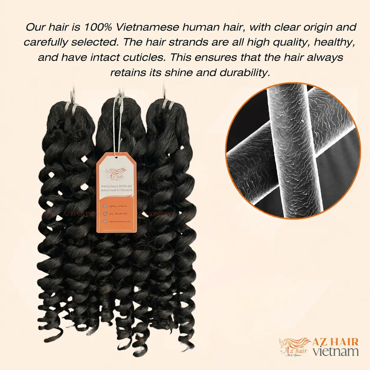 (A8) Water Curly Bundles - Raw Vietnamese Hair | 1B Natural Black AZ Hair Vietnam
