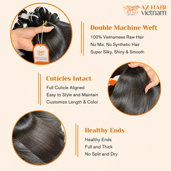 2 Bundles With 2x4 HD Lace Closure - Bone Straight | #1B Natural Black AZ Hair Vietnam