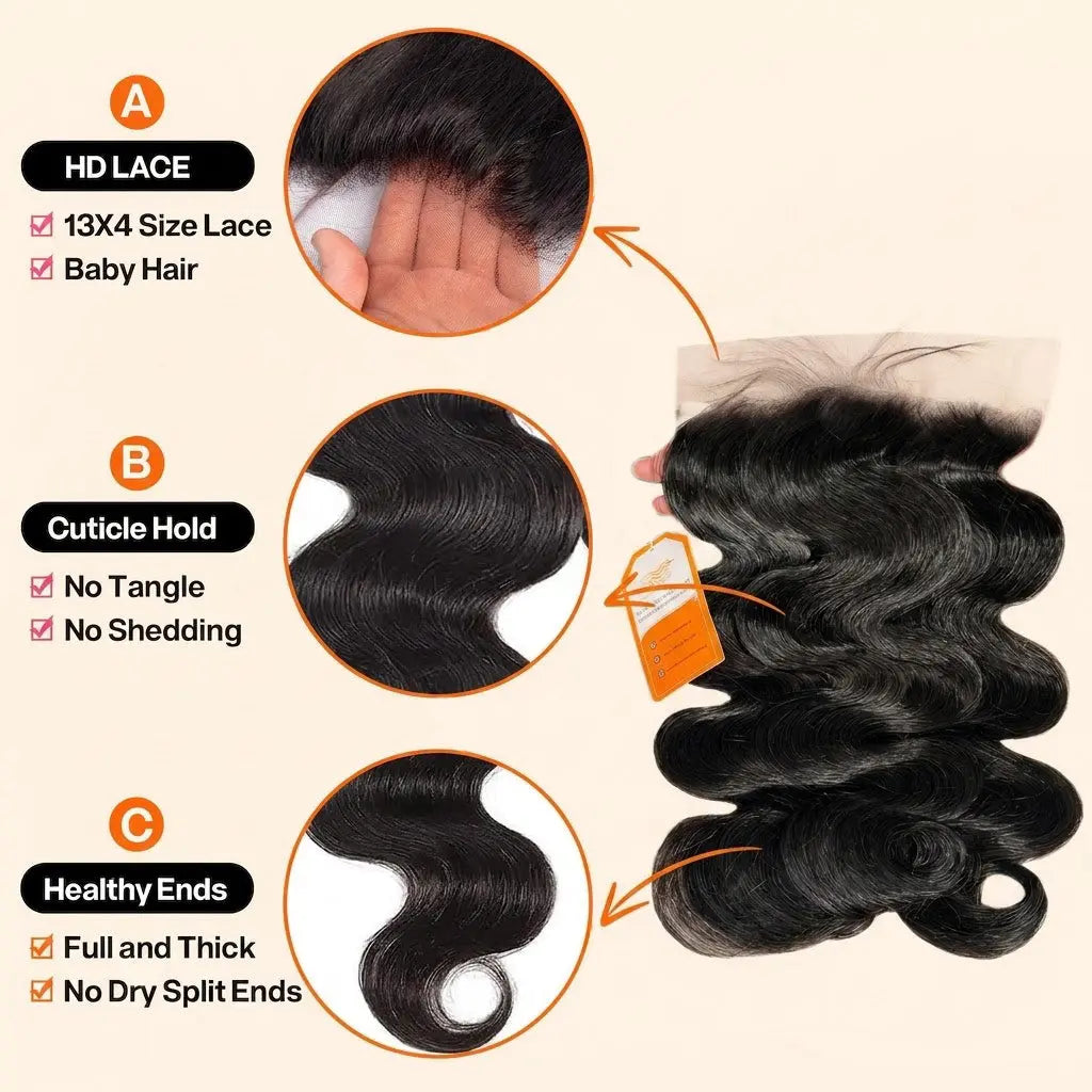 3 Bundles With 13x4 Swiss Lace Frontal - Body Wavy | #1B Natural Black AZ Hair Vietnam