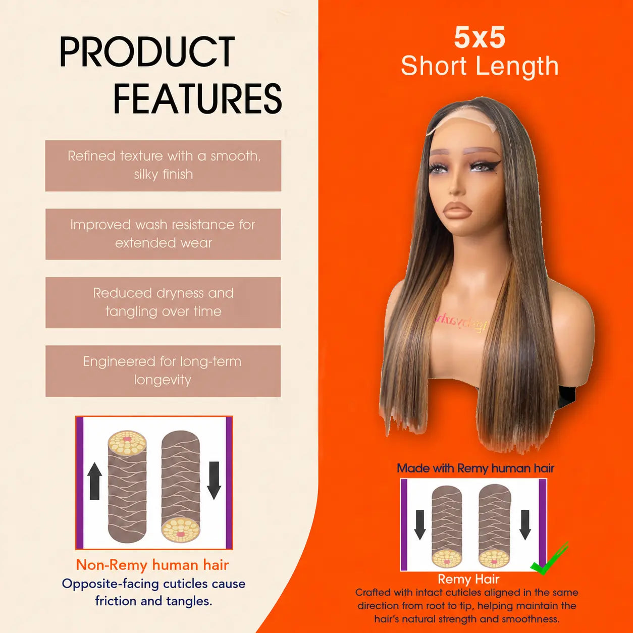 5x5 Lace Closure Wig 16 Inch Straight Swiss Lace