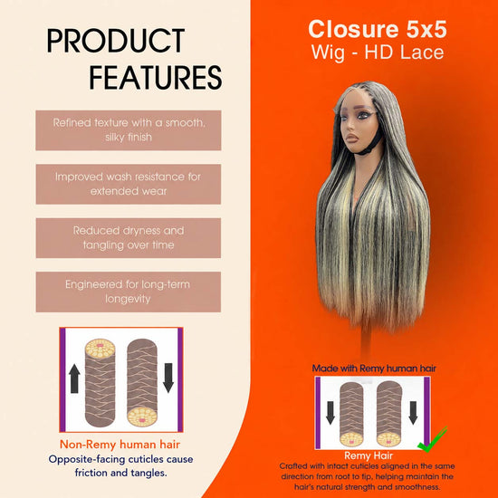 5x5 Lace Frontal Wig 24 Inch Straight HD Lace #AZ31 Color