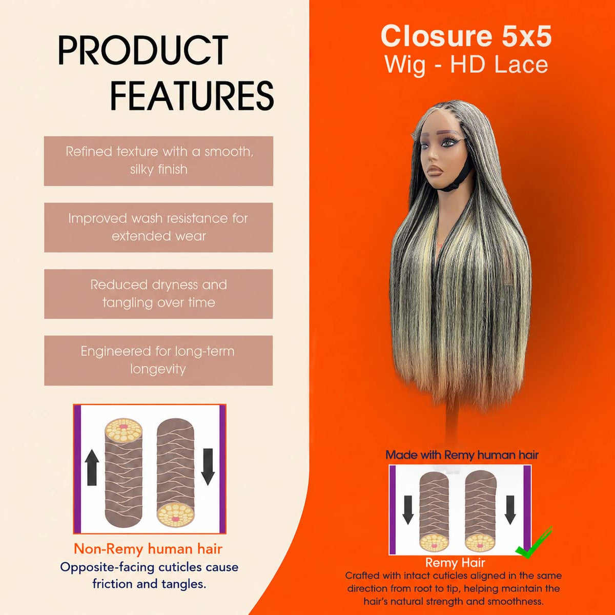 5x5 Lace Frontal Wig 24 Inch Straight HD Lace #AZ31 Color