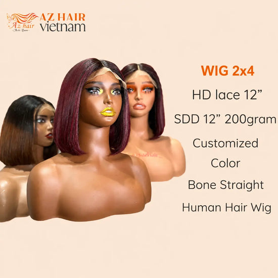 Bob Wig - 2x4 HD Lace Closure Wig 12 Inch Straight HD Lace Texture