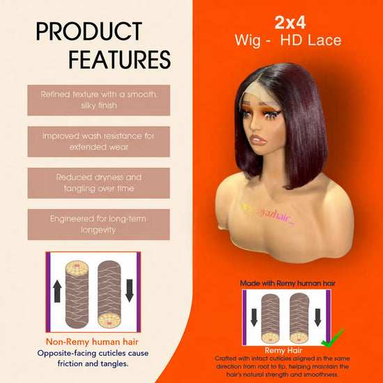 Bob Wig - 2x4 HD Lace Closure Wig 12 Inch Straight HD Lace