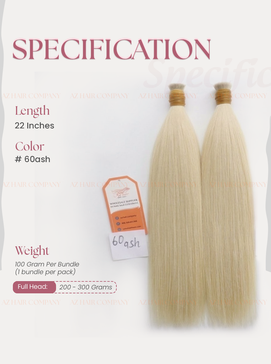 Light Blonde (#60ash) Bulk Hair Extensions 100g