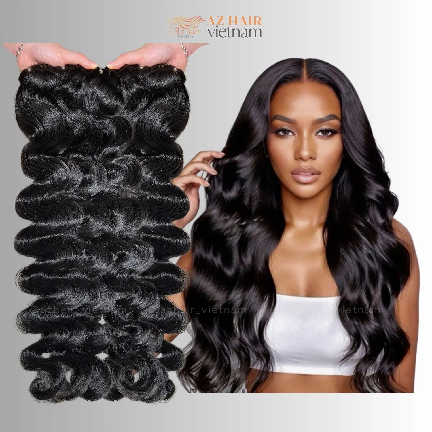 Combo Body Wavy Bundles - Raw Vietnamese Hair | #1B Natural Black Model