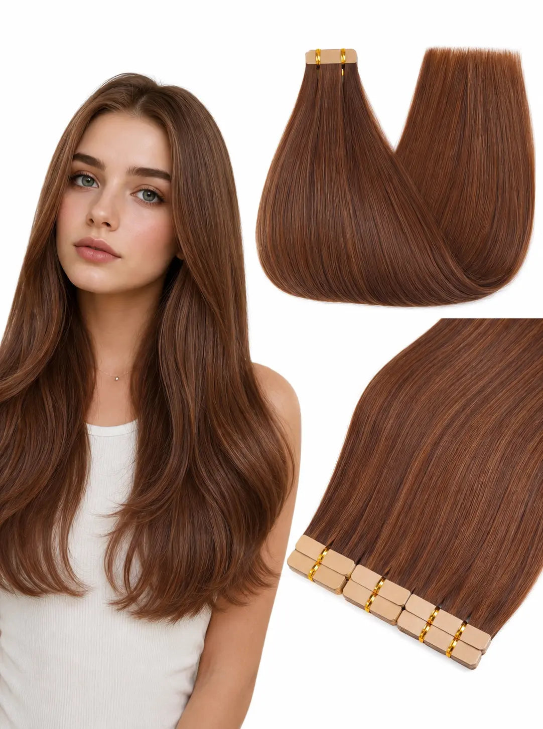 Light Brown (#3) Regular Tape In Hair Extensions 100g AZ Hair Factory