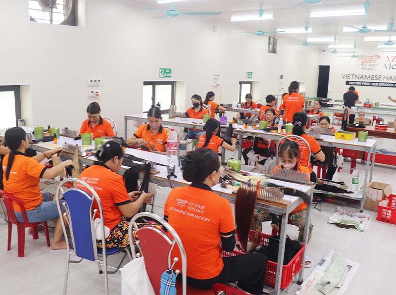 AZ Hair human hair factory floor in Ninh Binh, Vietnam