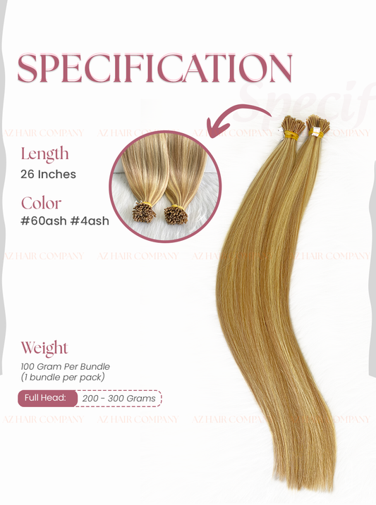 Light Blonde (#4ash/#60ash) I -Tip Hair Extensions 100g