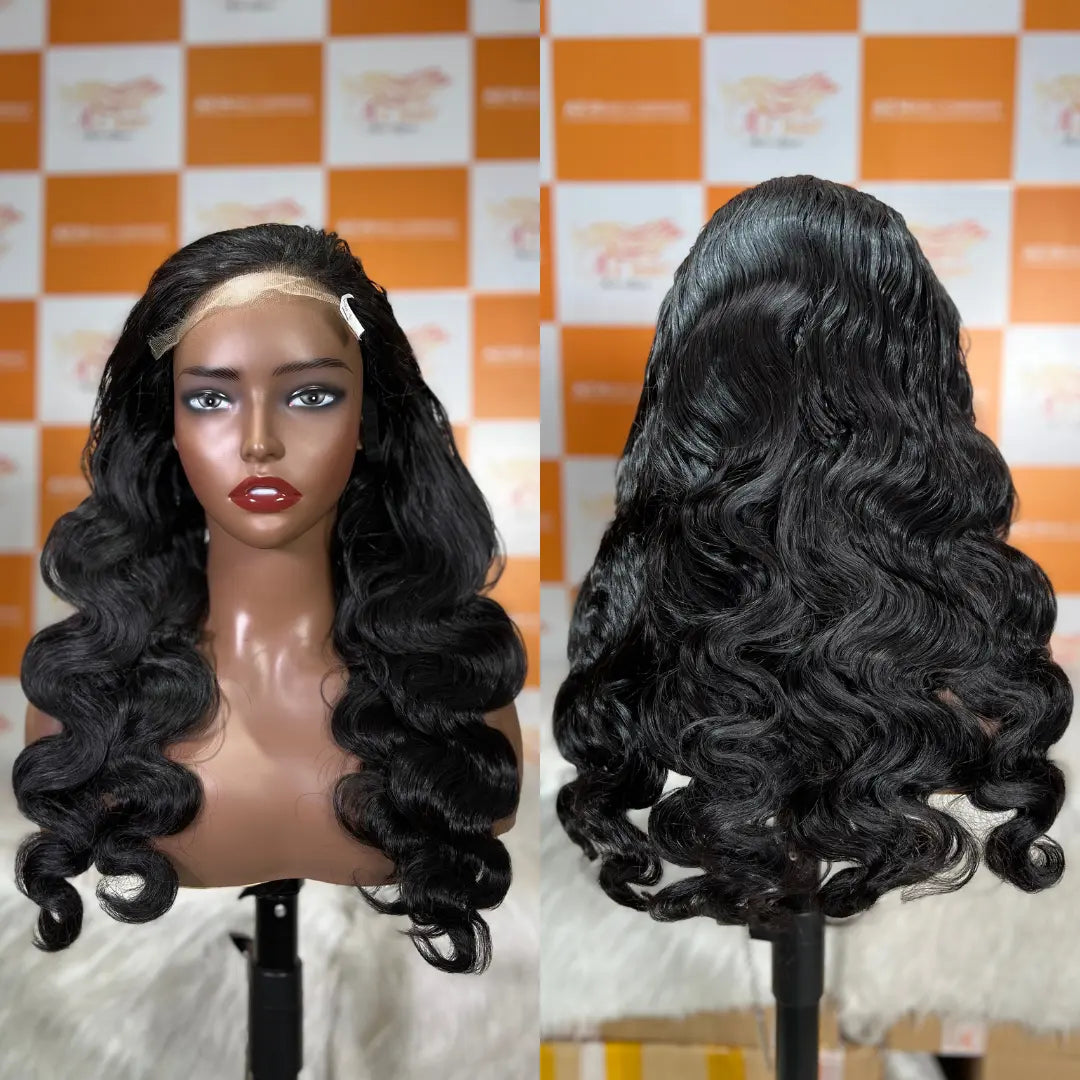 Long Wigs - 5x5 Lace Closure Wig 22 inch Body Wavy HD Lace #1B Natural Black Hero