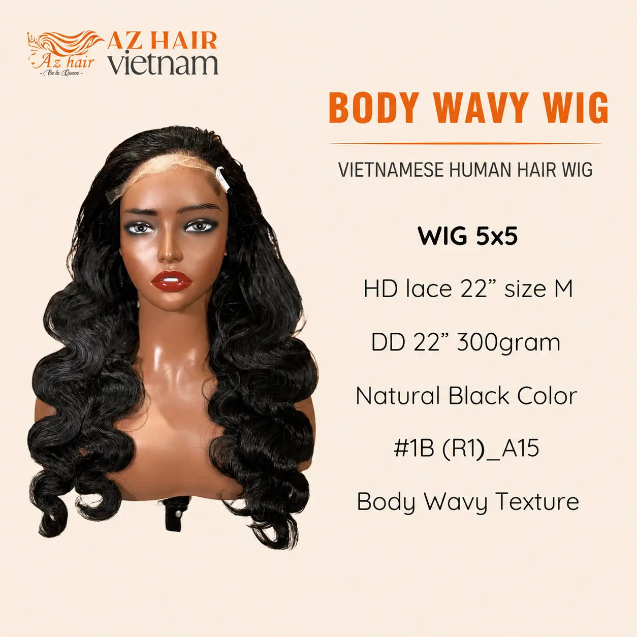 Long Wigs - 5x5 Lace Closure Wig 22 inch Body Wavy HD Lace #1B Natural Black