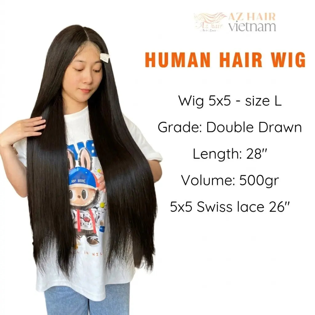 Long Wigs - 5x5 Lace Closure Wig 28 Inch Straight HD Lace #1B Natural Black Hero