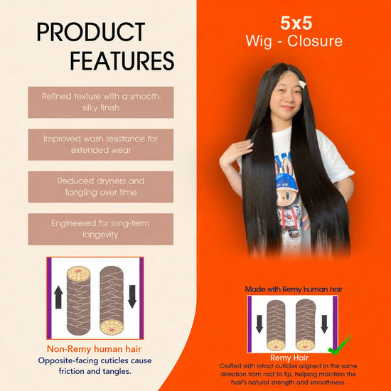 Long Wigs - 5x5 Lace Closure Wig 28 Inch Straight HD Lace #1B Natural Black