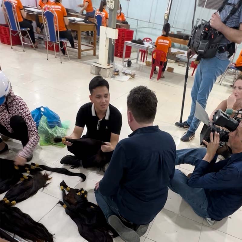 NPO Netherlands crew filming the hair supply chain at the factory