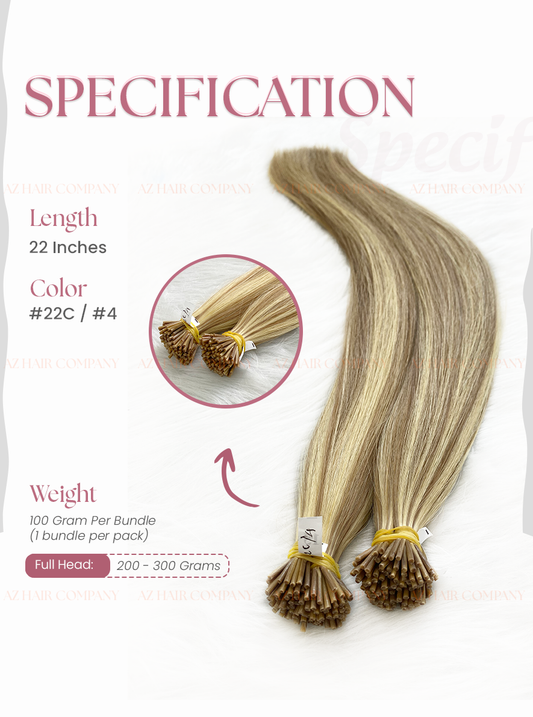 Highlight (#22C/#4) I-Tip Hair Extensions 100g