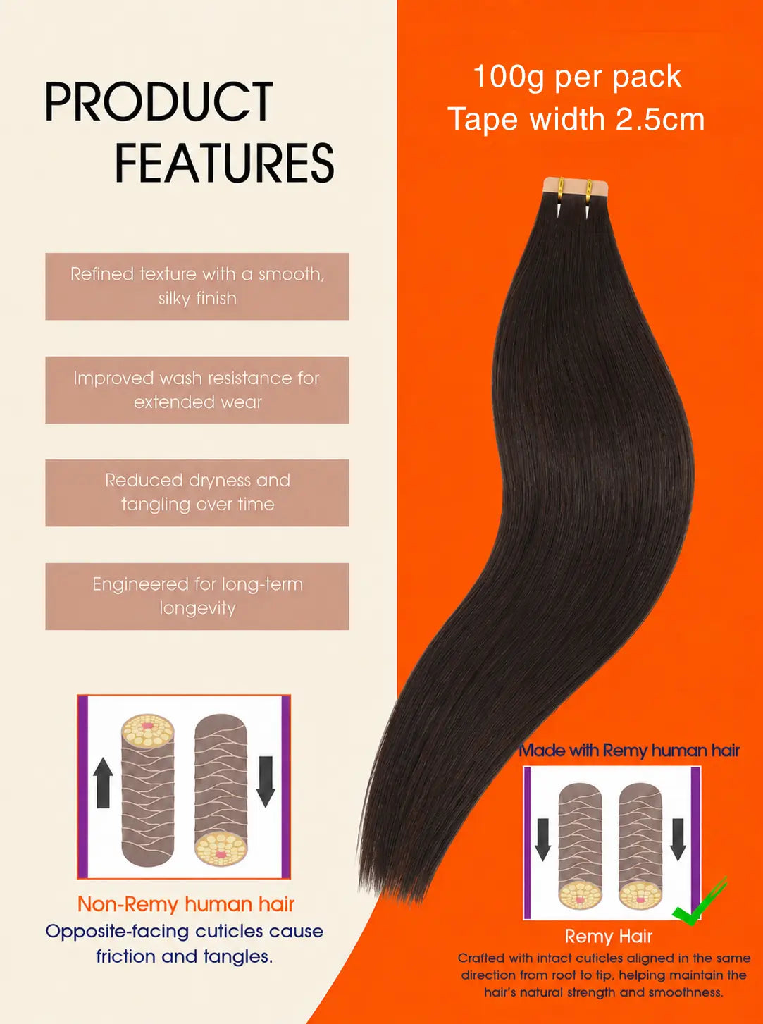 Natural Black (#1B) Regular Tape In Hair Extensions 100g AZ Hair Factory