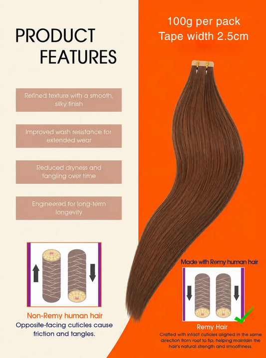 Light Brown (#3) Regular Tape In Hair Extensions 100g AZ Hair Factory