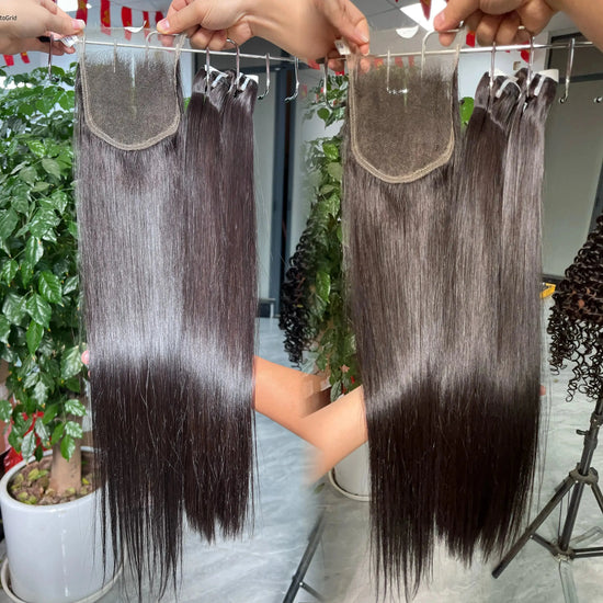 Raw Vietnamese Straight Hair Bundle with 5x5 HD Lace Closure Texture