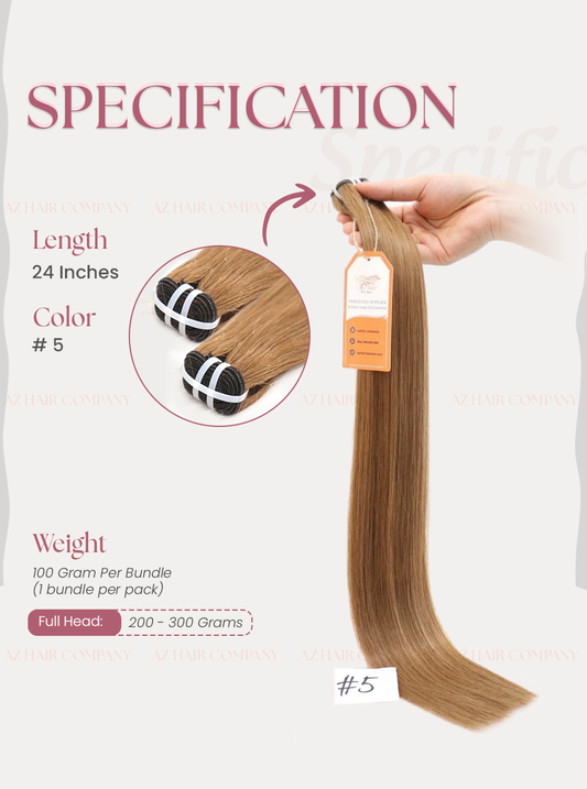 Light Brown (#5) Machine Weft Hair Extensions 100g