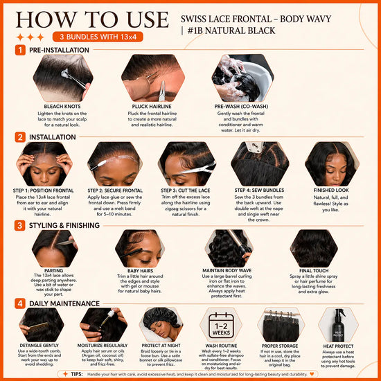 3 Bundles With 13x4 Swiss Lace Frontal - Body Wavy | #1B Natural Black AZ Hair Vietnam