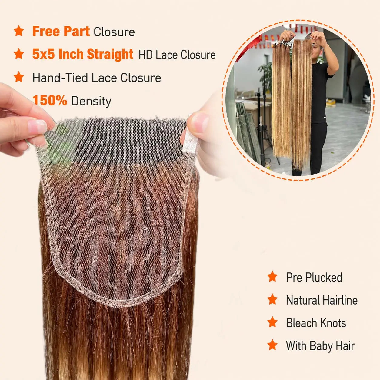 3 Bundles az-hair-5x5-Straight-HD-Lace-Closure