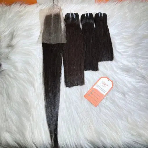 3 Bone Straight Bundles With 2x4 Swiss Lace Closure Weft Lace Detail