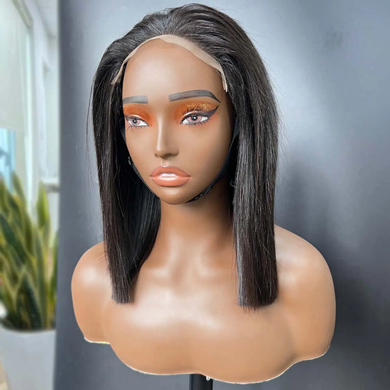 5x5 Swiss Lace Closure Wigs 12 Inch Straight #1B