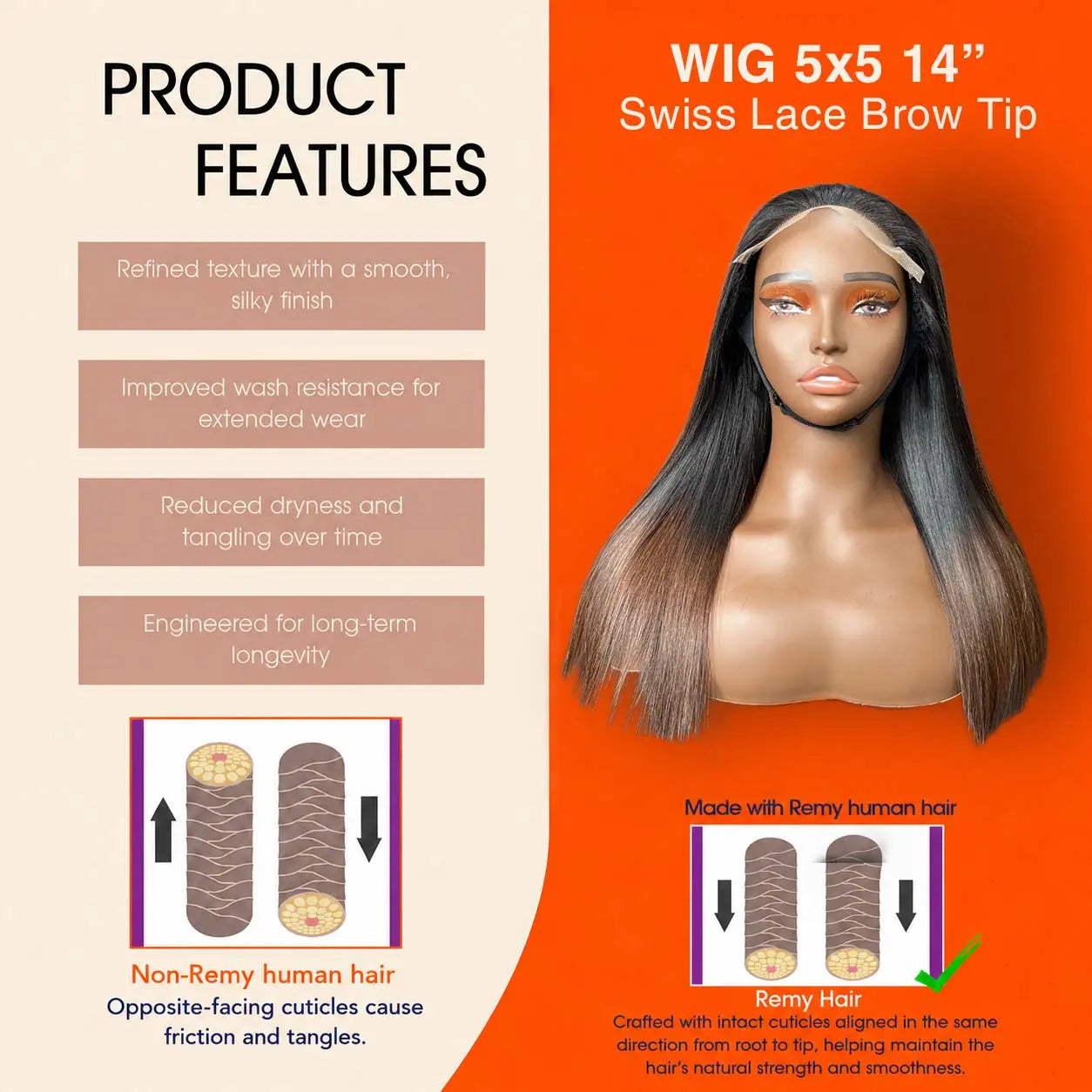 az_hair_5x5_Swiss_Lace_Closure_Wigs_14_Inch_Straight_Brown_Tip