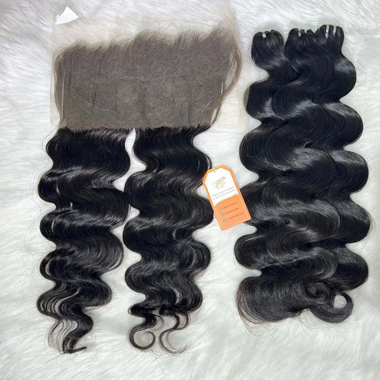 3 Bundles With  13x4 Swiss Lace Frontal Lace Detail