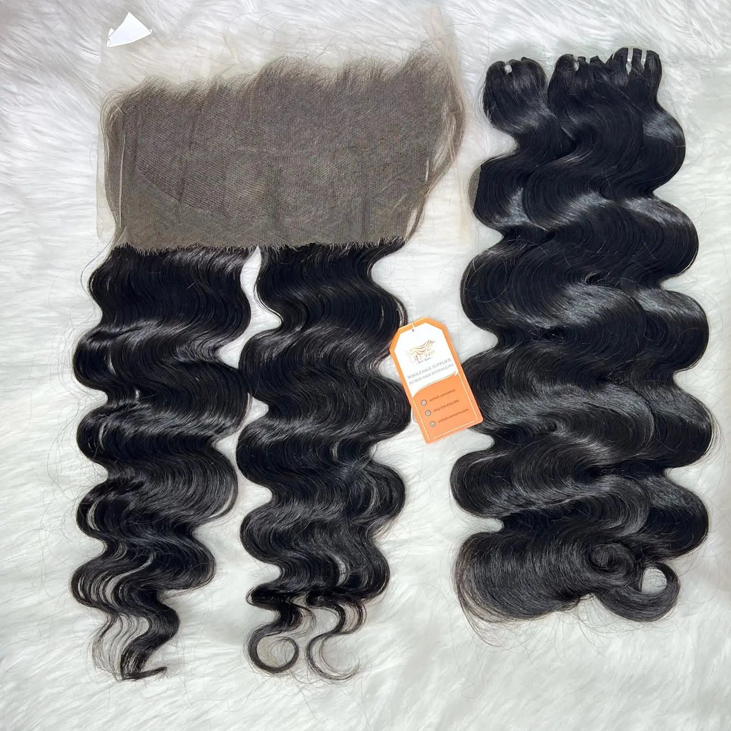 3 Bundles With  13x4 Swiss Lace Frontal Lace Detail