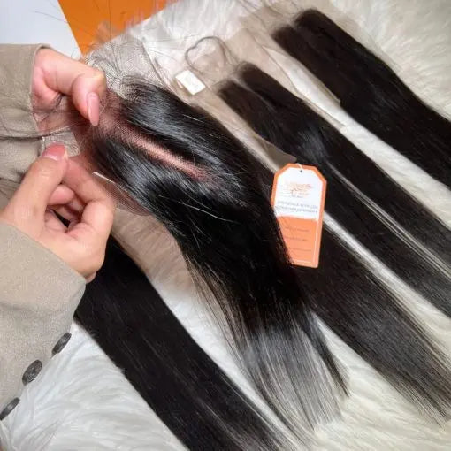 2x4 Swiss Lace Closure Bone Straight Lace Detail