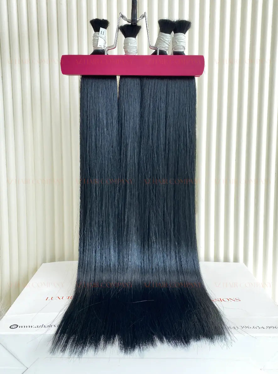 Jet Black (#1) Bone Straight Bulk Hair Extensions 100g / AZ Hair Vietnam 