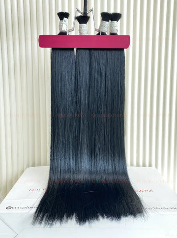 Jet Black (#1) Bone Straight Bulk Hair Extensions 100g / AZ Hair Vietnam 