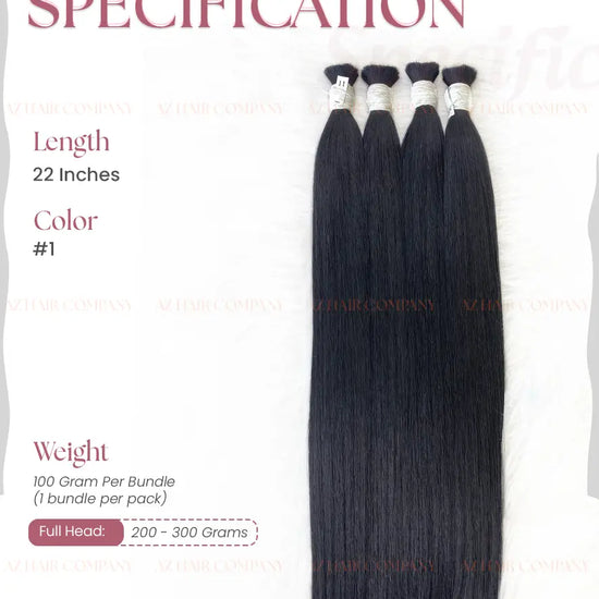 Jet Black (#1) Bone Straight Bulk Hair Extensions 100g / AZ Hair Vietnam 