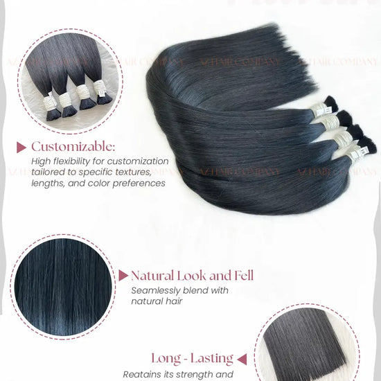 Jet Black (#1) Bone Straight Bulk Hair Extensions 100g / AZ Hair Vietnam 