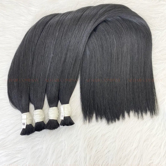 Jet Black (#1) Bone Straight Bulk Hair Extensions 100g / AZ Hair Vietnam 