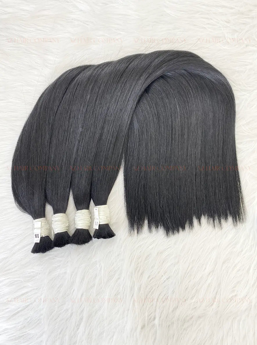 Jet Black (#1) Bone Straight Bulk Hair Extensions 100g / AZ Hair Vietnam 