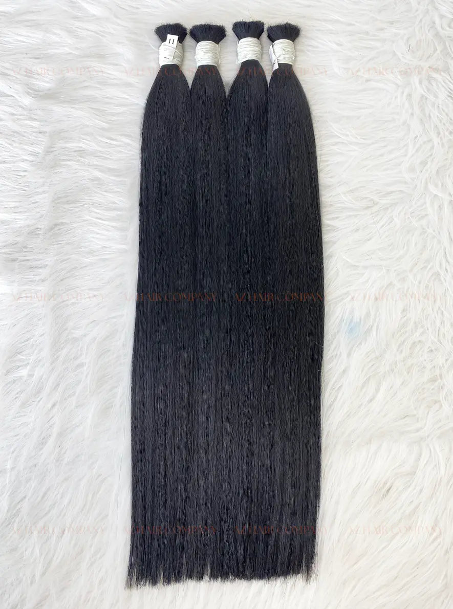 Jet Black (#1) Bone Straight Bulk Hair Extensions 100g / AZ Hair Vietnam 