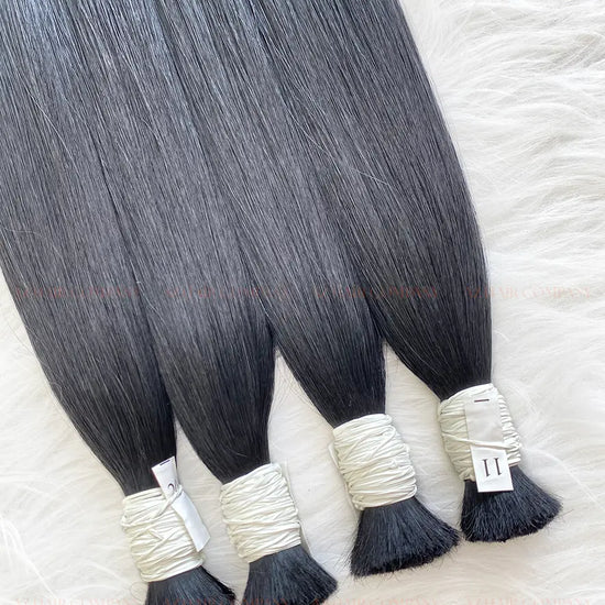 Jet Black (#1) Bone Straight Bulk Hair Extensions 100g / AZ Hair Vietnam 