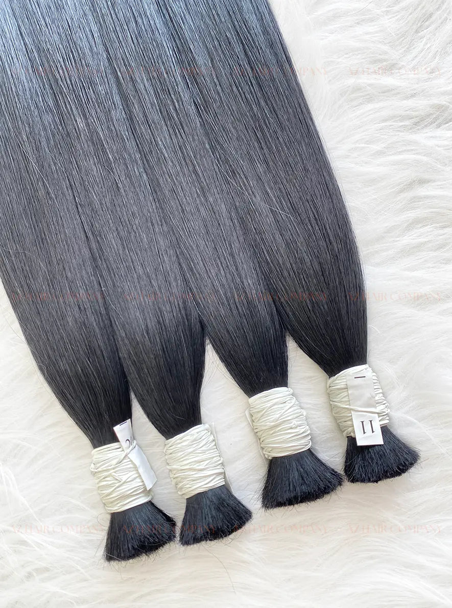 Jet Black (#1) Bone Straight Bulk Hair Extensions 100g / AZ Hair Vietnam 