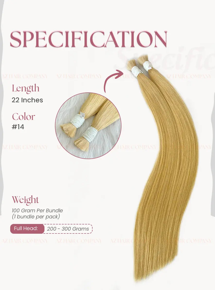Light Brown #14 Bone Straight Bulk Hair Extensions 100g / AZ Hair Vietnam