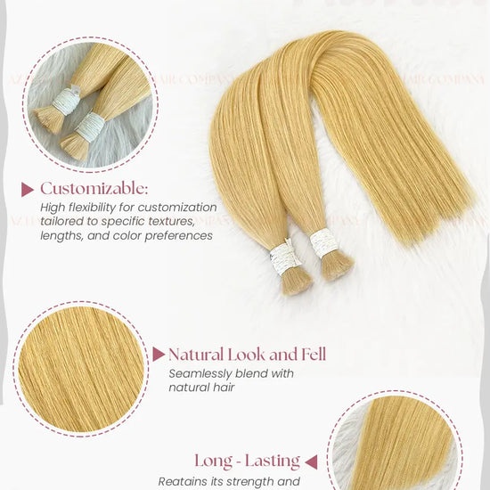 Light Brown #14 Bone Straight Bulk Hair Extensions 100g / AZ Hair Vietnam