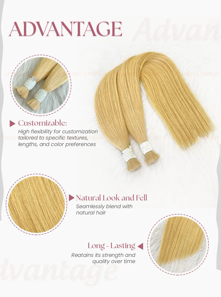 Light Brown #14 Bone Straight Bulk Hair Extensions 100g / AZ Hair Vietnam