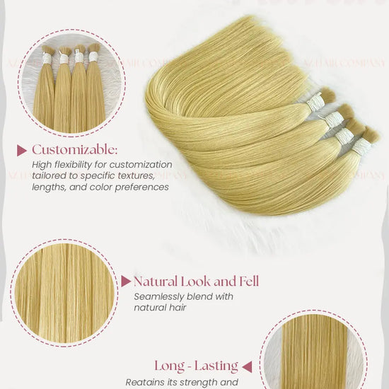 Light Brown #8ash Bone Straight Bulk Hair Extensions 100g / AZ Hair Vietnam 