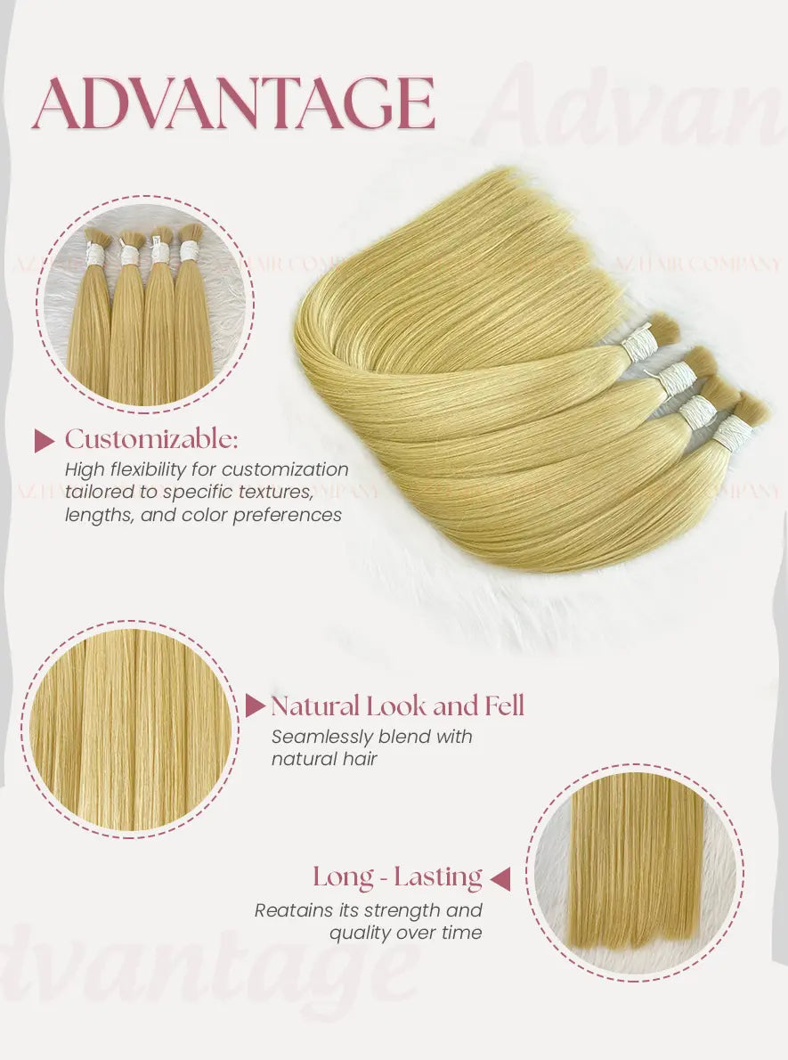 Light Brown #8ash Bone Straight Bulk Hair Extensions 100g / AZ Hair Vietnam 