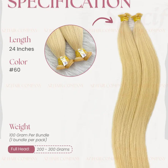 Light Blonde #60C Bone Straight Genius Hair Extensions 100g / AZ Hair Vietnam