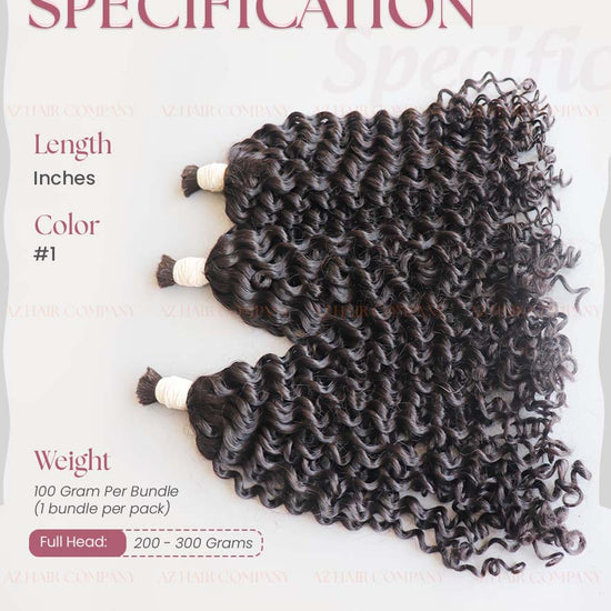 Jet Black (#1) Curly Bulk Hair Extensions 100g- Raw Vietnamese Hair Dyed / AZ Hair Vietnam